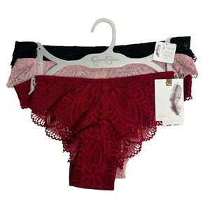 JESSICA SIMPSON Women’s Panties Small Pkg/3 Brazilian Tanga Fit Multi Color Lace - Picture 1 of 9