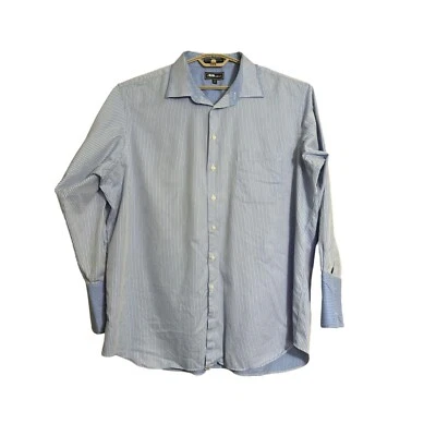 Men's Paul Fredrick Button UP Long Sleeve Dress Shirt, 19-36, Blue Stripes - Image 1 of 4