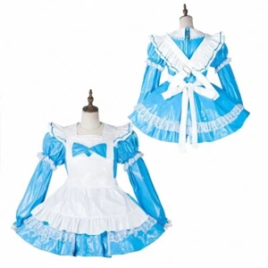 Niña Criada Sissy Bloqueable Azul PVC Manga Larga Vestido Cosplay Disfraces A Medida - Imagen 1 de 4