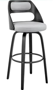 Armen Living 26 in. Julius Cream Faux Leather & Gray Black Wood Bar Stool P2 - Picture 1 of 6