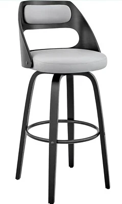 Armen Living 26 in. Julius Cream Faux Leather & Gray Black Wood Bar Stool P2 - Image 1 of 4