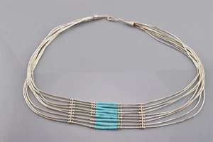 Amerikanische Ureinwohner Sterlingsilber blau Türkis Station Strang Drapierung Halskette 16" - Bild 1 von 6