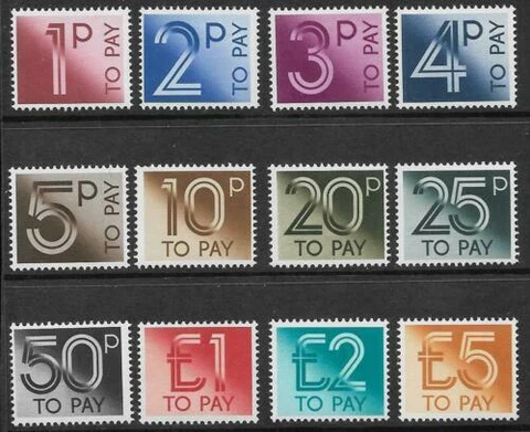 GB QEII 1982 Postage Dues Complete Set of 12 Values D90-D101 U/M Cat £19 U/M Cover