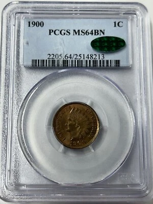 1900 Indian Head Cent PCGS MS64 BN CAC Green - Image 1 of 4