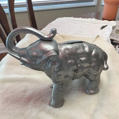 Vintage Cast Aluminum Polished Elephant Bank - 9” Long By 7” High - Image 1 of 4