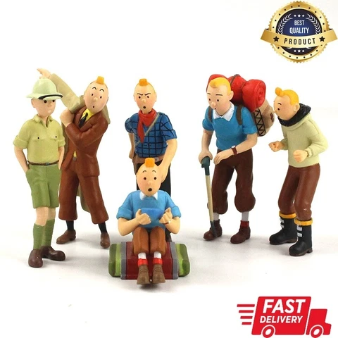 6PCs The Adventure Of Tintin Action Figure Statue Collection Kids Toys Gifts New Cover