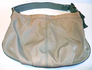AUTH SALVATORE FERRAGAMO WOMEN'S BEIGE NYLON/LEATHER LARGE HOBO BAG/BOW ACCENT ! - Picture 1 of 12