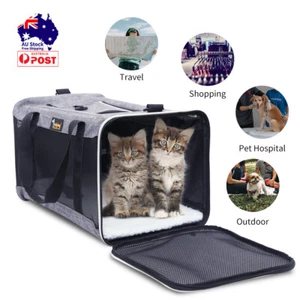 Foldable Pet Carrier Bag Cat Dog Soft Crate Cage Kennel Grey Travel Portable Car - Picture 1 of 13