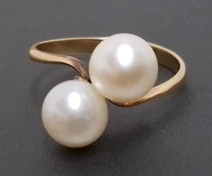 14K Yellow Gold Double Pearl  - Size 5.75 - 2.1G - Picture 1 of 7