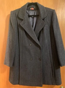 WOOL ALORNA WOMEN'S DARK GREY PEA COAT SIZE 14 - Picture 1 of 5