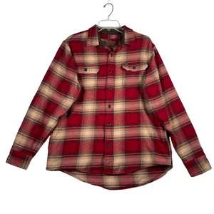 Orvis Shirt Mens M Red Plaid Shacket Heavy Flannel Pockets Long Sleeve Button - Picture 1 of 11