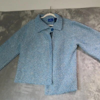 JHCOLLECTIBLES свитер женщин средний синий букл коренастый вязаный воротник кнопка - Изображение 1 из 4