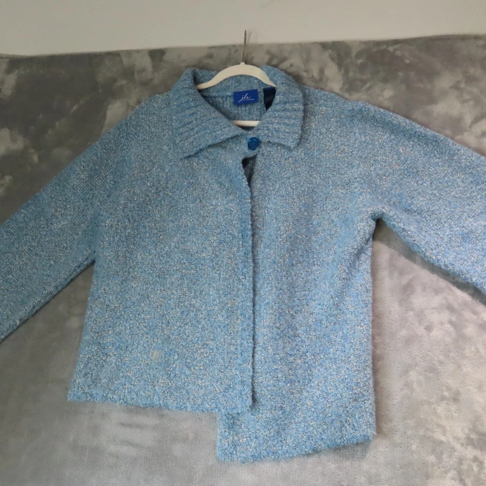 Suéter JH COLLECTIBLES Mujer Medio Azul Boucle Grueso Tejido Cuello Botón Foto 1 de 4