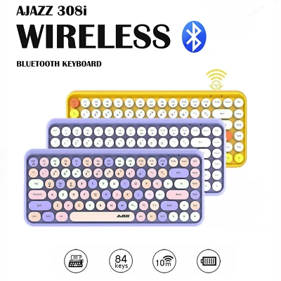 Computer Bluetooth Keyboard Mini Compact Retro Round 84 Keys for PC Laptop Mac - Image 1 of 4