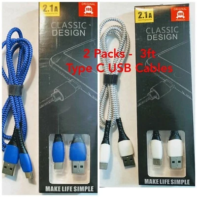 USB - C Type Charger Cable for Samsung , S10 / S8 / S8+/ Android, LG (2 Packs) - Image 1 of 4