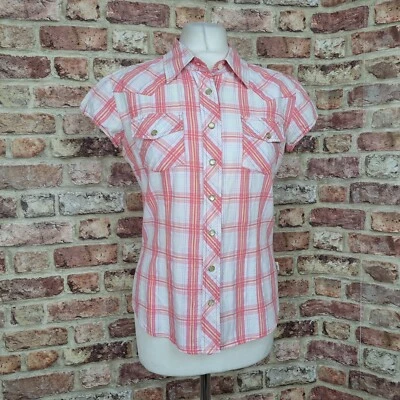 Y2K Western Pink Check Shirt Pepe Size Large Pearl Snap Fitted Short Sleeve - Image 1 of 4