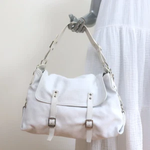 Hogan Buckled Flap Bag White Grained Leather Medium Shoulder Bag - Picture 1 of 11