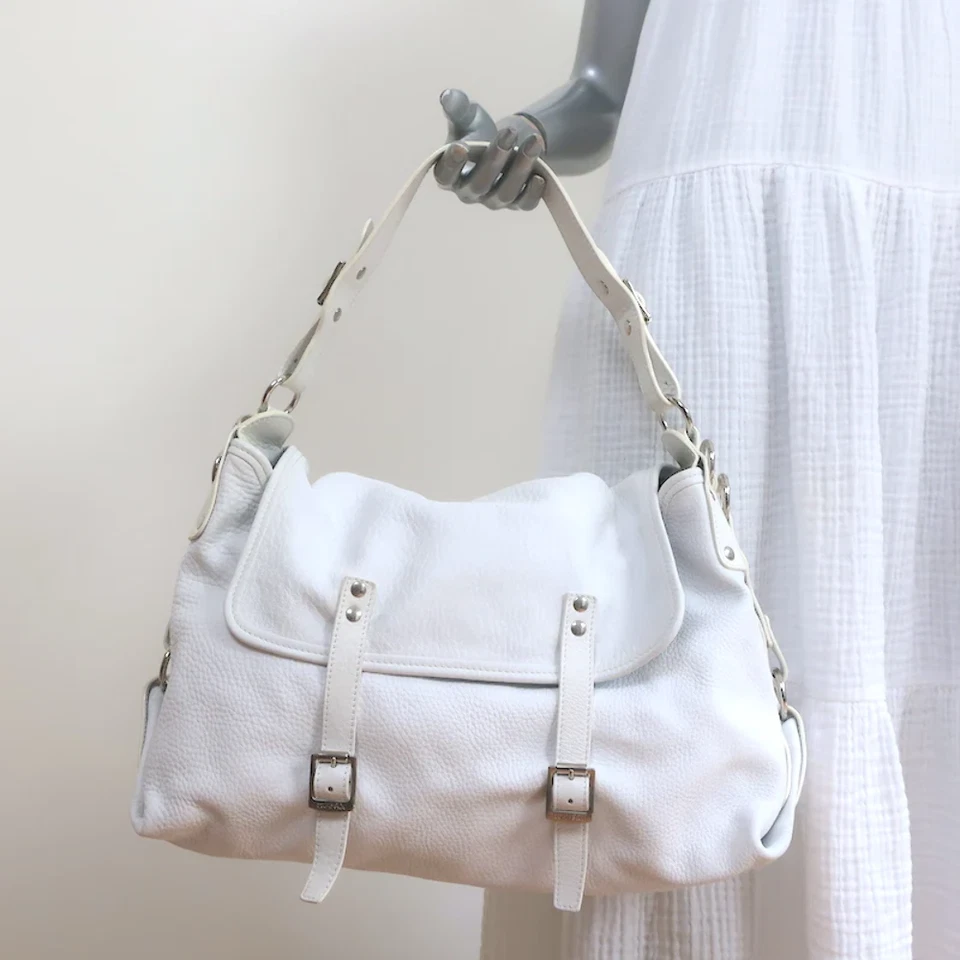 Hogan Buckled Flap Bag White Grained Leather Medium Shoulder Bag - Image 1 of 4