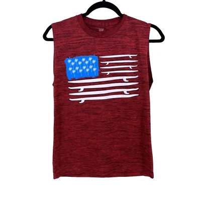 Tek Gear 男孩中号爱国无袖衬衫红色涤纶国旗烟花 — 第 1/4 张图片