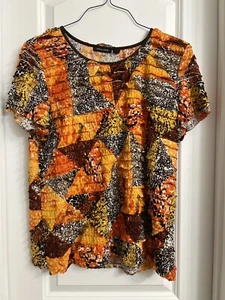 Notations Damen Bluse Größe XL Orange Geometrisches Muster Rüschen - Bild 1 von 3