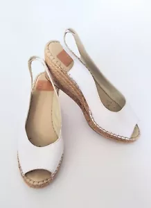 Fabiolas White Leather Espadrilles Size 9 Sling Back Peep Toe EU Size 40 - Picture 1 of 9