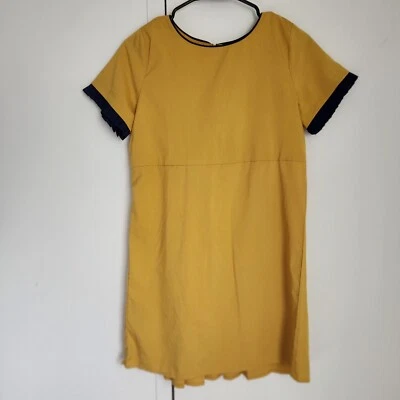 Hayden Girl Mustard Yellow Navy Blue Lightweight Dress Pleat Details Size 13/14 - Image 1 of 4