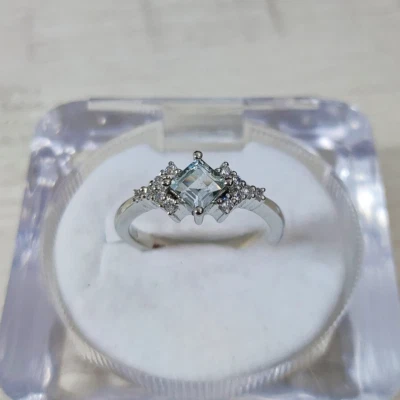 Anillo de promesa de compromiso de plata 925 Art Deco de aguamarina creado en laboratorio vintage Foto 1 de 4