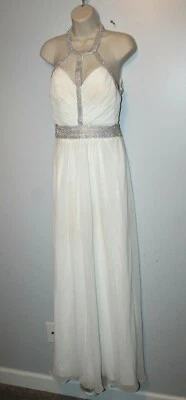 Vestido Largo Camille La Vie Brillante Blanco Gemas Brillo Tirantes Talla 4 Cuentas Foto 1 de 4