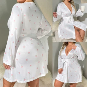Plus Size Women Silk Sexy Robe Dress Babydoll Lingerie Nightgown Sleepwear Robe - Picture 1 of 14