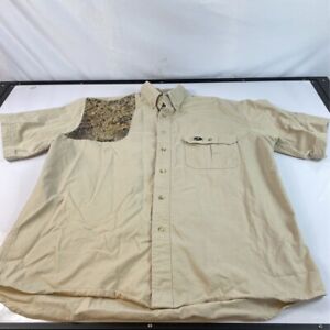Mossy Oak Mens Shooting Shirt Beige Green Camouflage Short Sleeve 100% Cotton XL