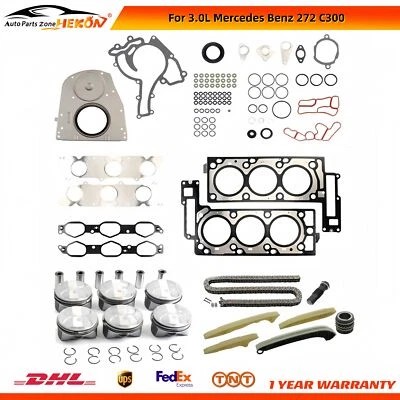 Timing Chain Kit Head Gasket Set Piston & Ring For 3.0L Mercedes Benz 272 C300 — 第 1/4 张图片