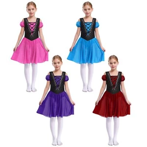 Kids Girls Leotard Lyrical Dress Up Halloween Sundress Rumba Dresses Short Rave - Picture 1 of 37