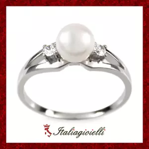 Prestigioso Anello Donna in Argento 925 rodiato Oro Bianco con Perla - Foto 1 di 9