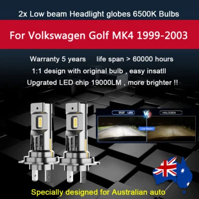 2x 19000lm Headlight Globes For Volkswagen Golf MK4 2000-2002 low beam white 12v - image 1 of 4