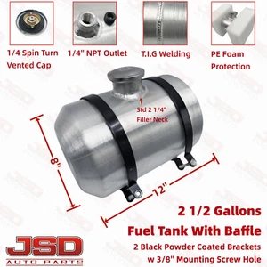 With Baffle 2 1/2 Gallon 8''x12" 1/4 NPT Spun Aluminum Round Gas Tank Fuel Tank - Picture 1 of 7