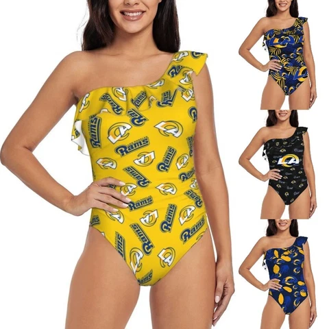 Los Angeles Rams One Shoulder Ruffle Swimsuits Sexy Women's Bikini Swimsuit Cover