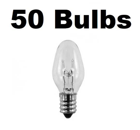 Box of 50 Night Light / Candle Lamp Bulbs -7 watt, C7, Clear, Candelabra (7C7C) - Image 1 of 1