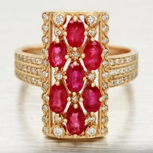 EFFY Ruby and Diamond Cocktail Ring - Rectangle 14k Yellow Gold Setting - Size 9 - Picture 1 of 6
