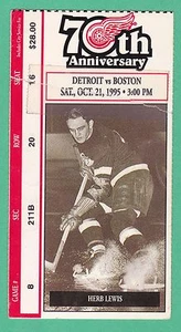 TALÓN DE BOLETO DE HOCKEY 10-21-95 BRUINS AT RED WINGS NHL - Imagen 1 de 2