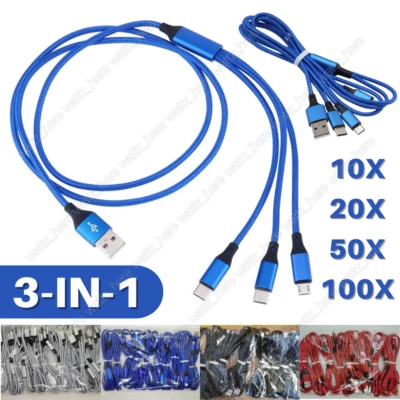 3in1 Fast Charging Cable Cell Phone Charger Cord For iPhone Type C Micro USB Lot - Image 1 of 4