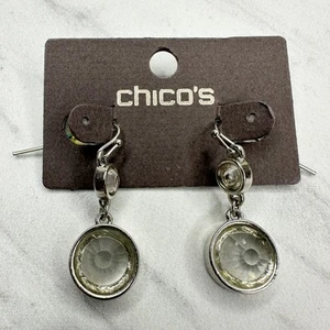 Chico's Rhinestone Drop Silver Tone Earrings Pierced Pair - Picture 1 of 9