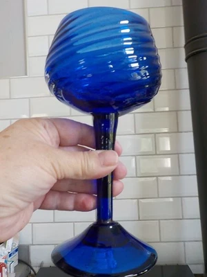 Vintage Cobalt Blue Wine Glass 20th Century Hand Blown Lovely Condition A/C8 - Image 1 of 4