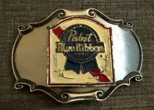 Vintage 1980 Pabst Blue Ribbon Beer Enamel Belt Buckle *Missing metal Clasp* - Picture 1 of 8