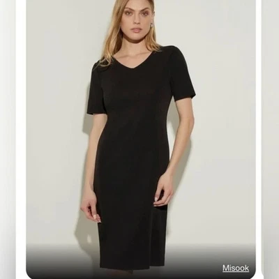 Exclusively Misook Vestido Manga Corta Tejido Negro Talla Mediana Foto 1 de 4