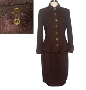 St John Collection Anzug Ösenbesatz braun Designer Jacke 6 Rock 8 Damen Vintage " - Bild 1 von 23