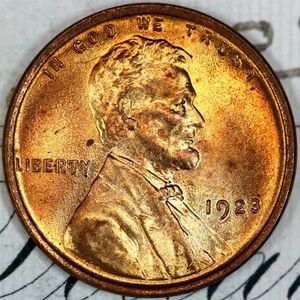 1923-P PRISTINE+ RED GEM BU MS LINCOLN WHEAT PENNY DC106 FROM MATTHEWS HOARD - Picture 1 of 3