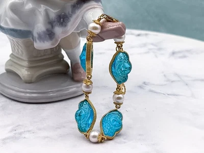 TAGLIAMONTE (3650B-Aqua) 925SS/YGP Venetian Cameo Bracelet*Bacchus*Reg.$400 - Image 1 of 4