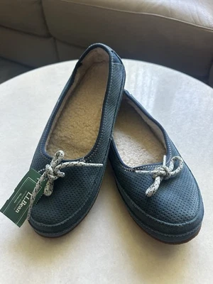 Sapatos femininos LL Bean tamanho 8 médio mocassim chinelos shearling forrado camurça aconchegante - Imagem 1 de 4