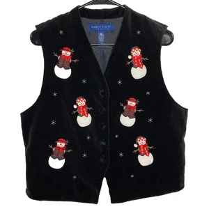 Karen Scott SCHNEEMANN Weste Damen groß schwarz angeraut 100% Baumwolle bedeckt Knöpfe - Bild 1 von 7