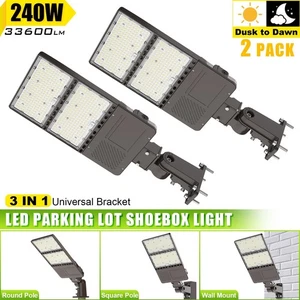 2Pack 240W LED Parking Lot Lights Stadium Shoebox Flood Light Arm&Slip Fit Mount - Picture 1 of 12